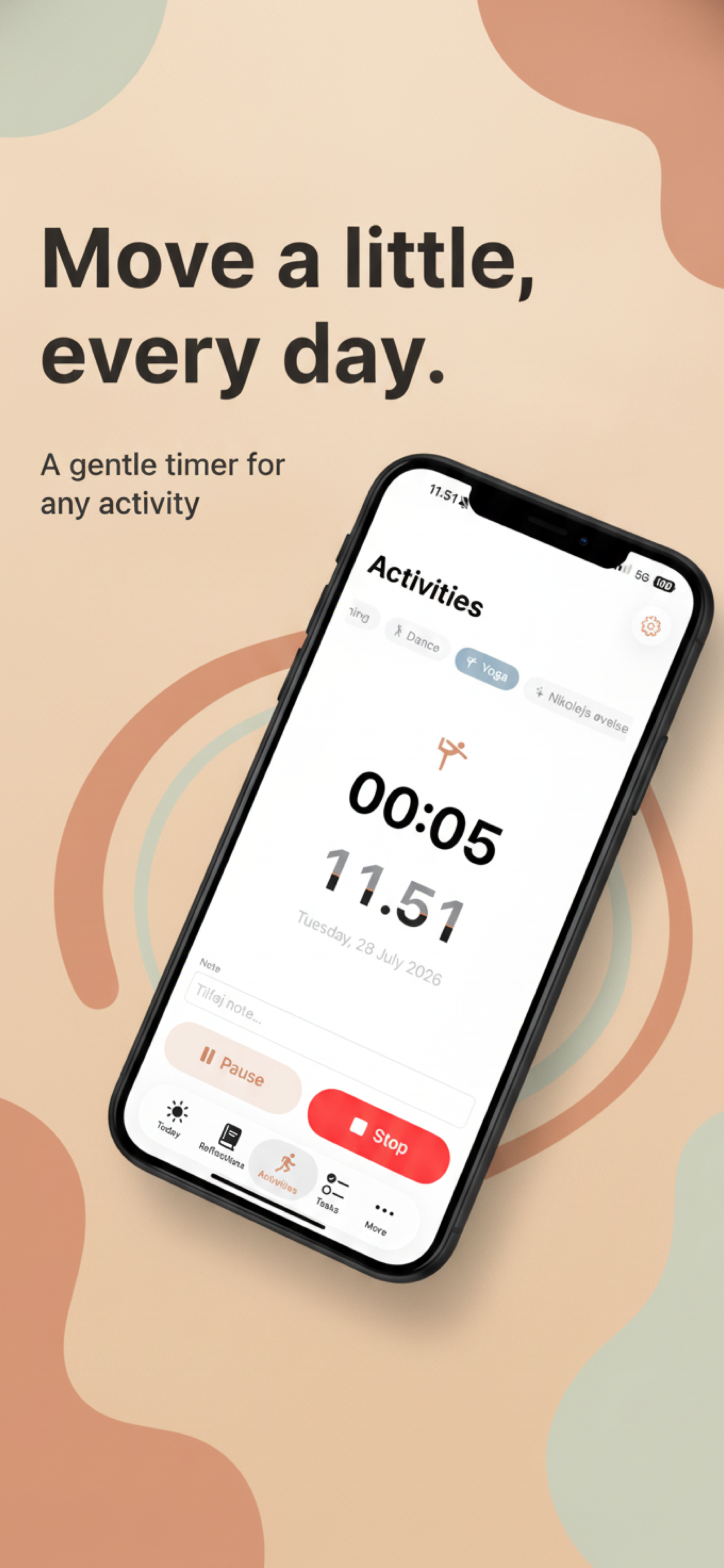 Verdae Activities screen with the large calm timer